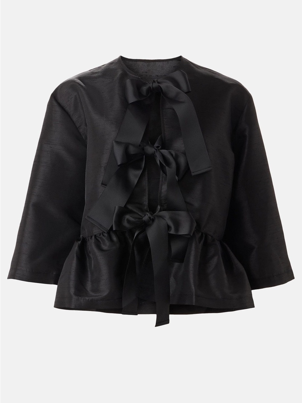 Black Peplum Bow-Tie Blazer Jacket